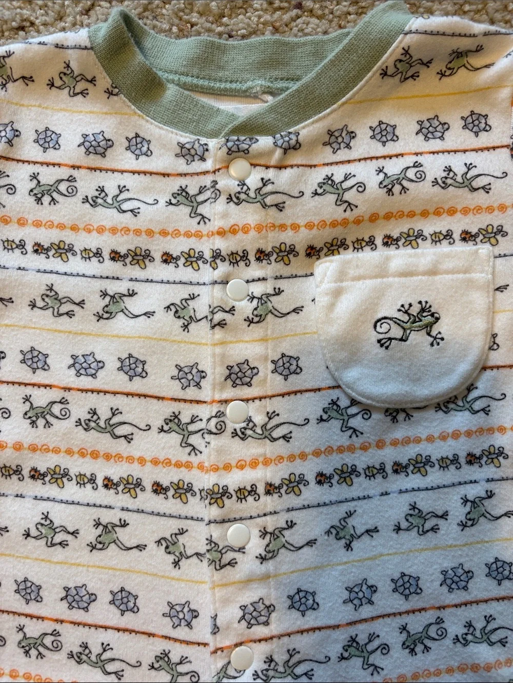 Gymboree White, Green & Orange Patterned One-Piece Bodysuit